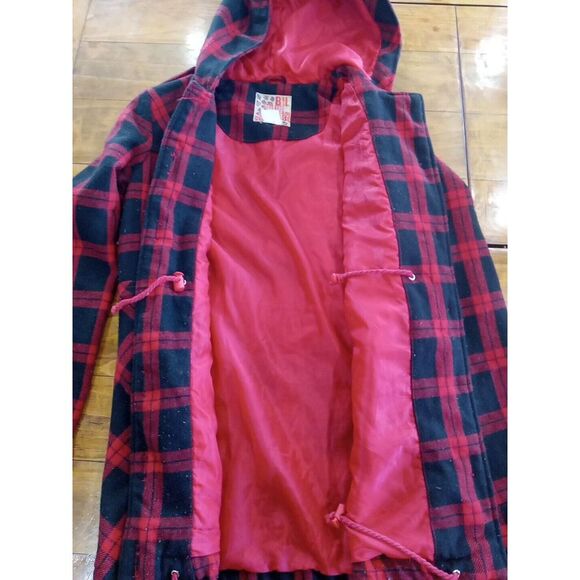 Billabong Coat Women's Medium Red Black Plaid Wool Blend Hooded Jacket Snow Ski - Picture 4 of 8